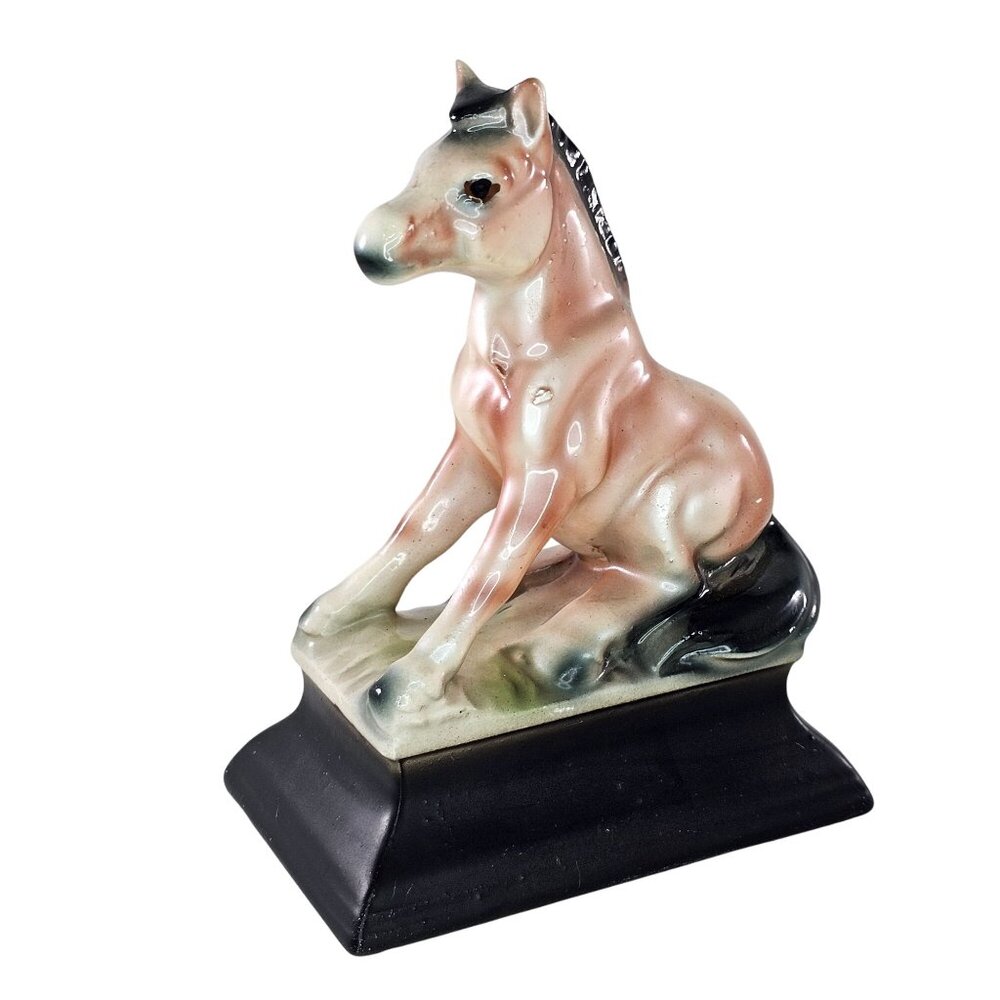 Vintage Ceramic Foal Horse Figurine On Black Base